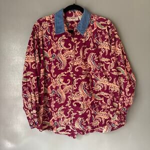 RHYTHM BLUE Women's Large Purple Paisley Cotton Denim Collar 90's Hippie Boho